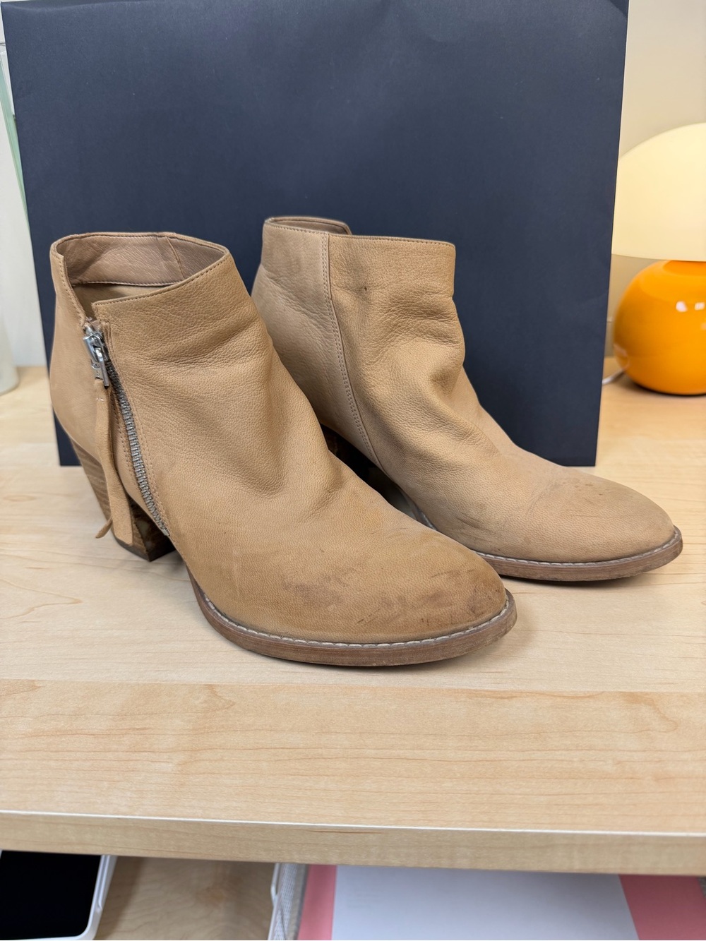 Sam Edelman Tan Leather Side-Zip Ankle Booties